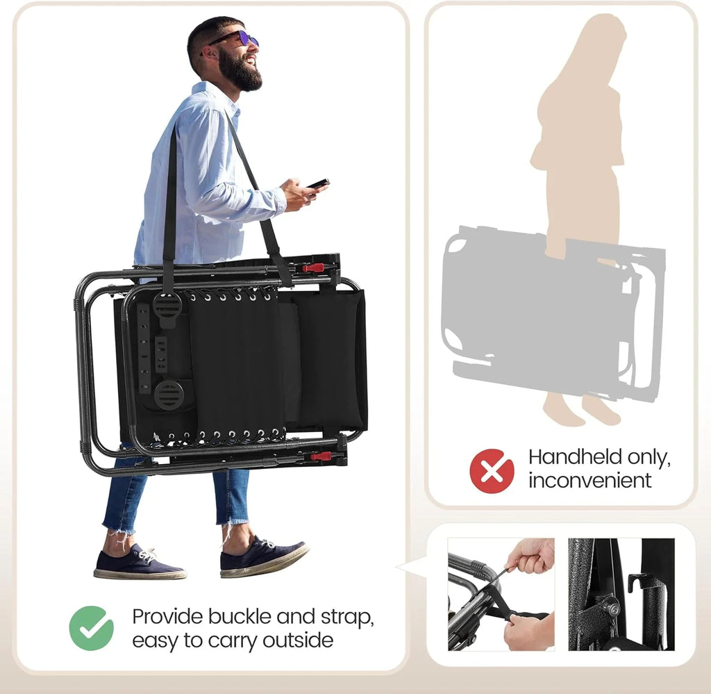 Ensemble de 3 chaises inclinables portables d'extérieur à gravité zéro avec table d'appoint et chaises longues pliantes