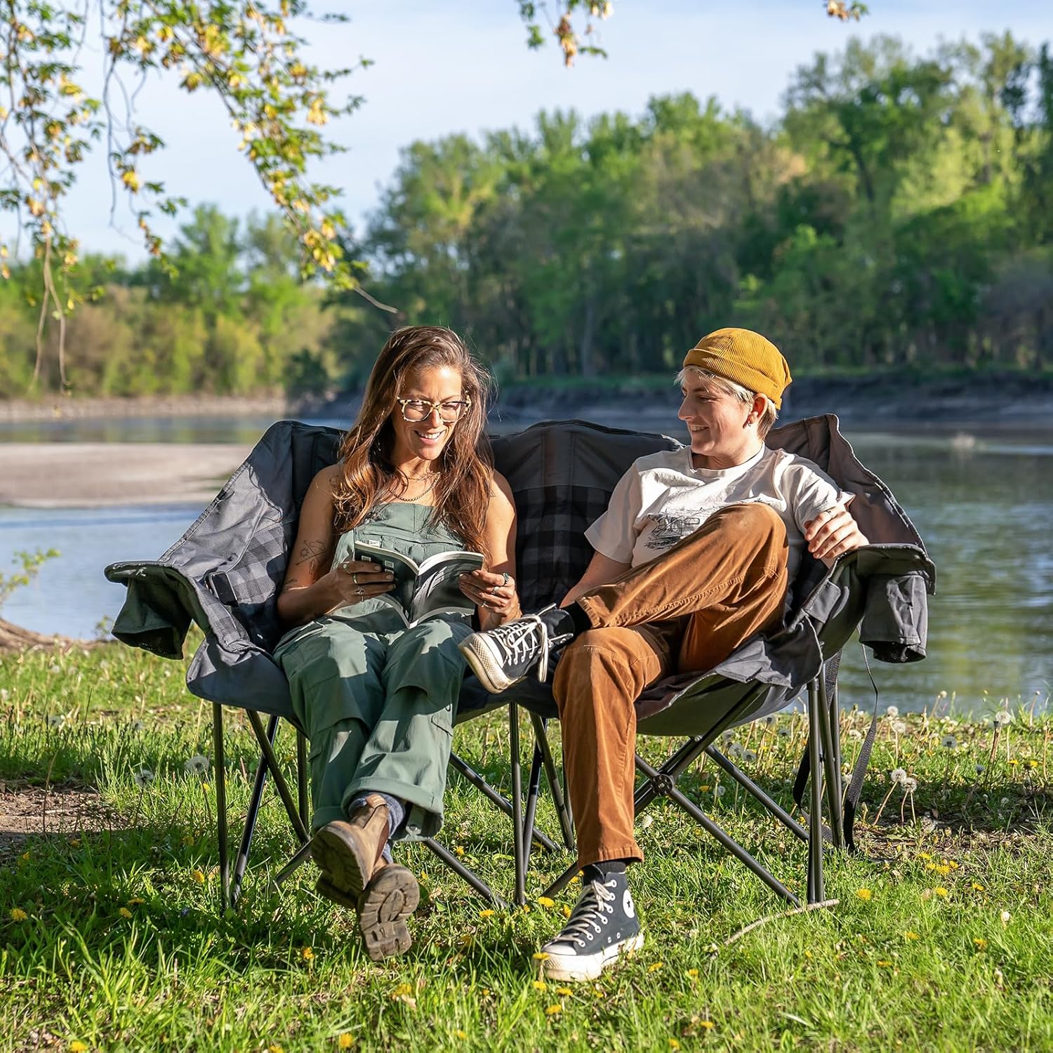 Chaise de camping rembourrée - Canapé de camping extra large et robuste, canapé pliable portable avec porte-gobelet et sac de transport