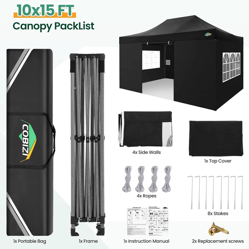 Tente pop-up robuste COBIZI 10x20 avec 6 parois latérales, facile à installer