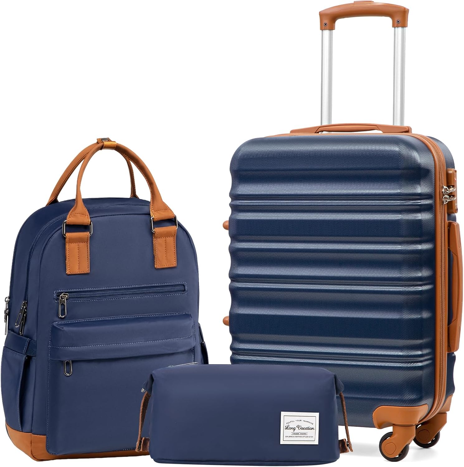 Ensemble de bagages LONG VACANCES 6 pièces : valise cabine rigide en ABS et PC, roulettes pivotantes et fermeture éclair YKK, cadenas TSA