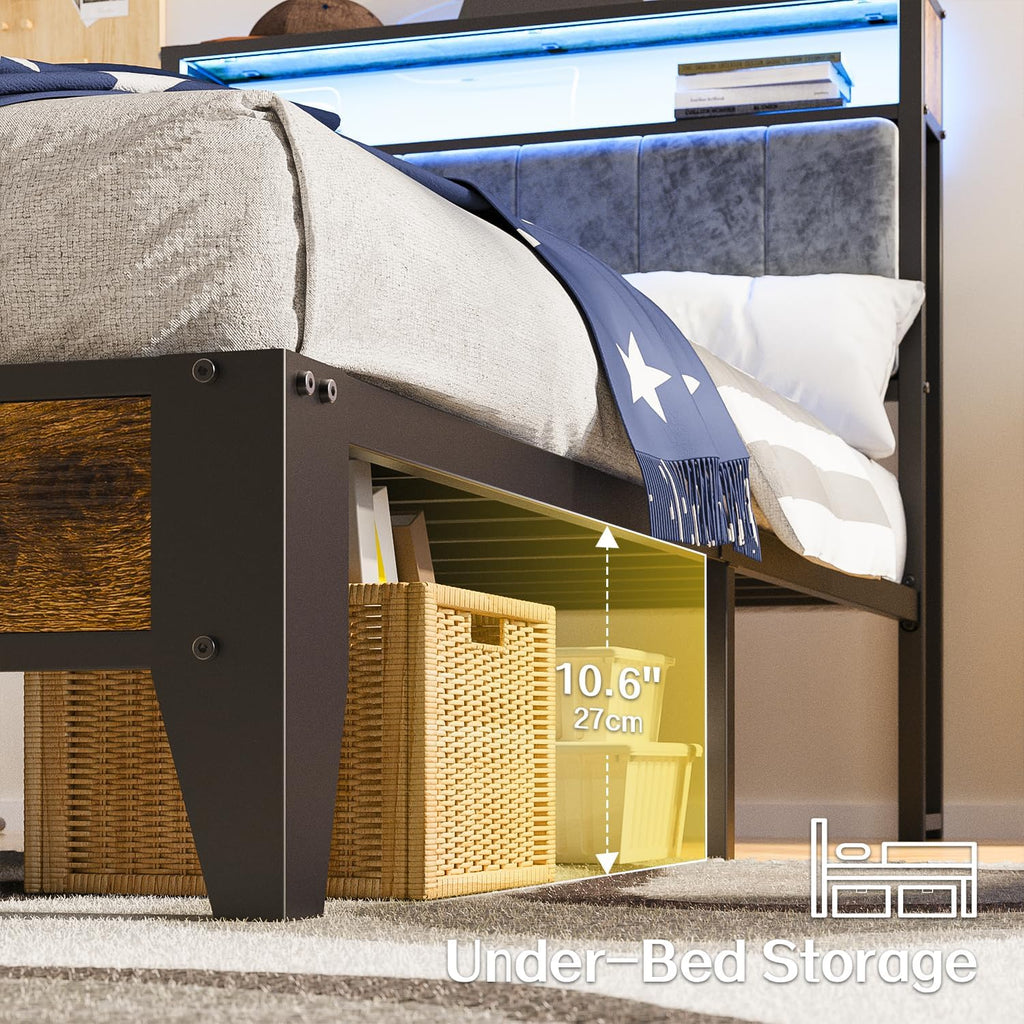 Cadre de lit simple OLEVS avec tête de lit et station de charge de type C