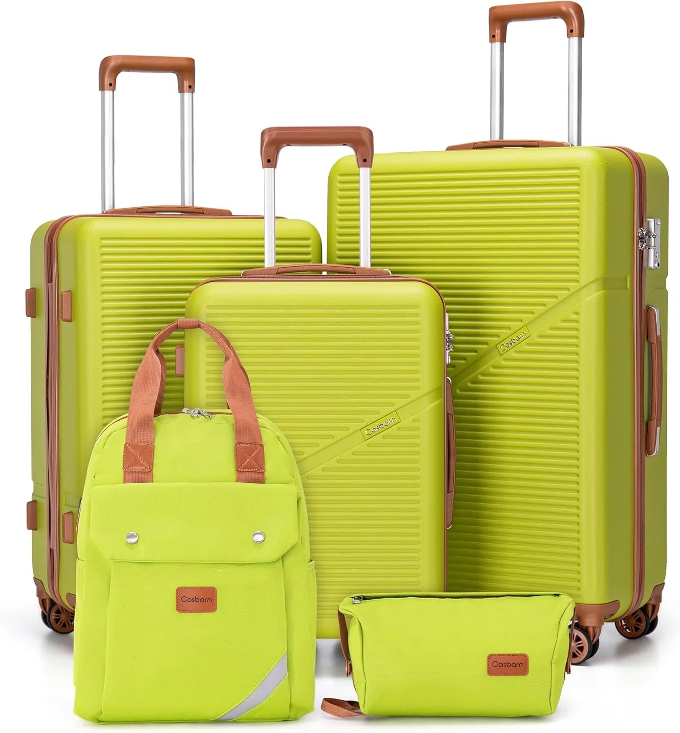 Ensemble de 5 valises à roulettes pivotantes, valises rigides en ABS avec serrure TSA, valise de voyage légère et étanche, unisexe, gris