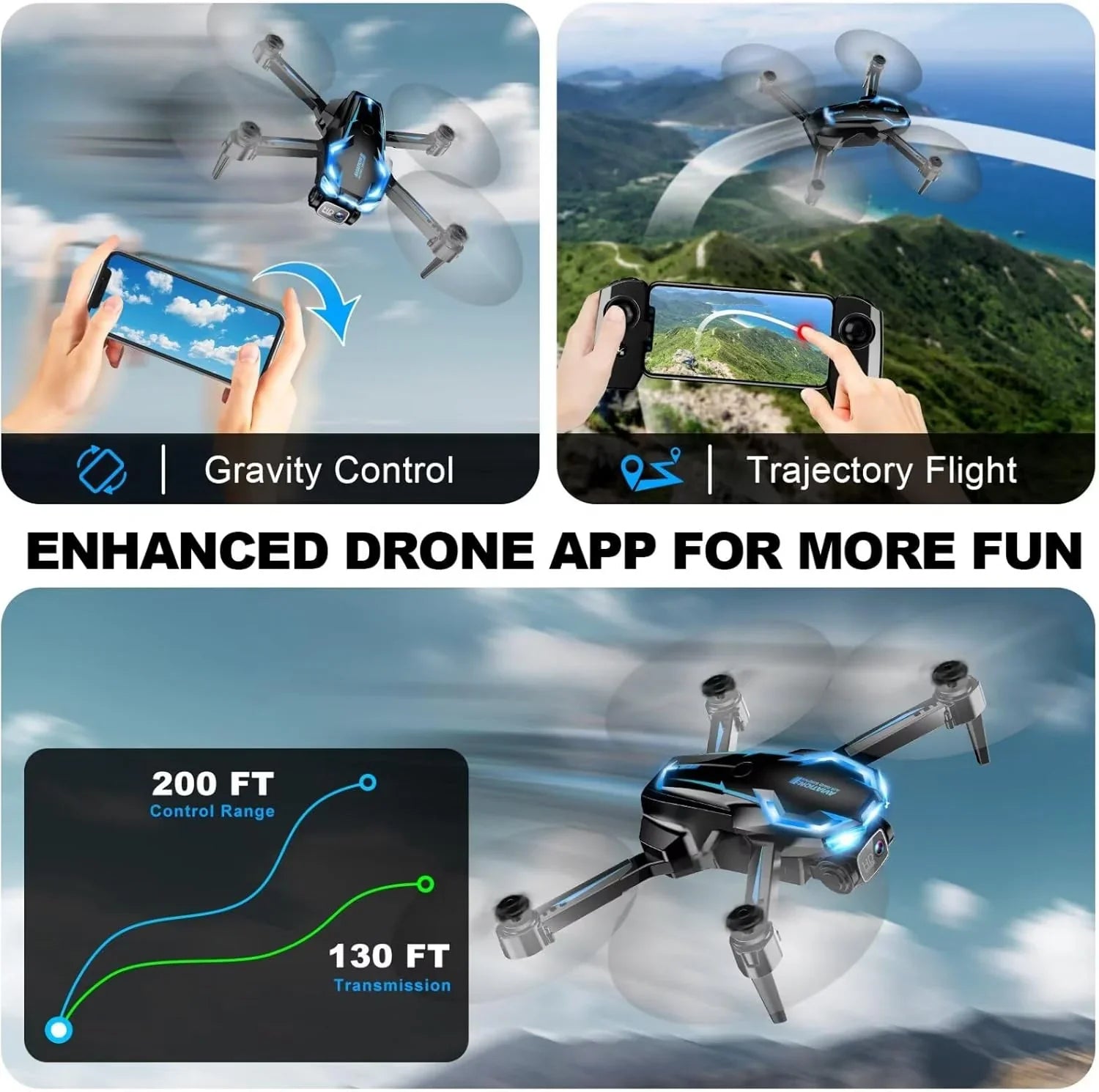 Drone FPV HD 2K pour adultes avec caméra - Maintien d'altitude pliable et portable