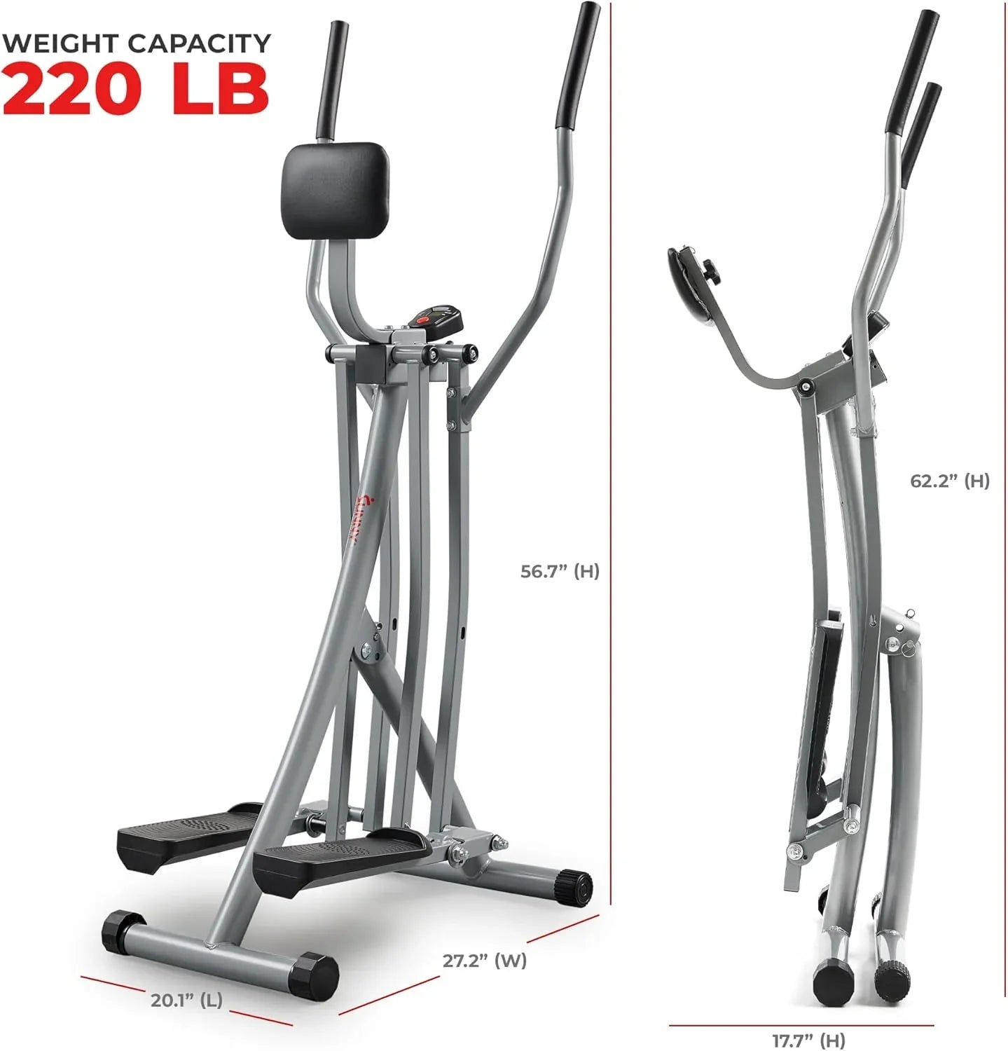 Vélo elliptique Smart AirWalk Sunny Health & Fitness, à faible impact, 76 cm, pour usage domestique