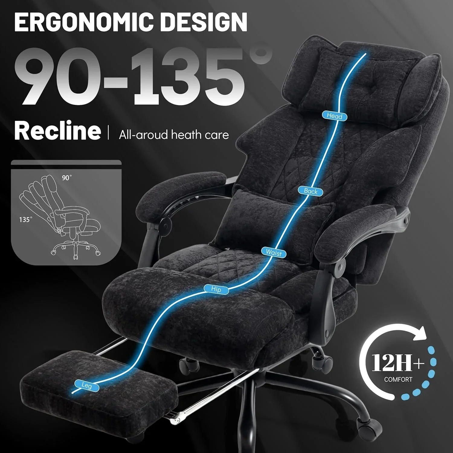 Chaise de bureau de massage avec repose-pieds, grande et haute chaise de bureau en cuir 500 lb