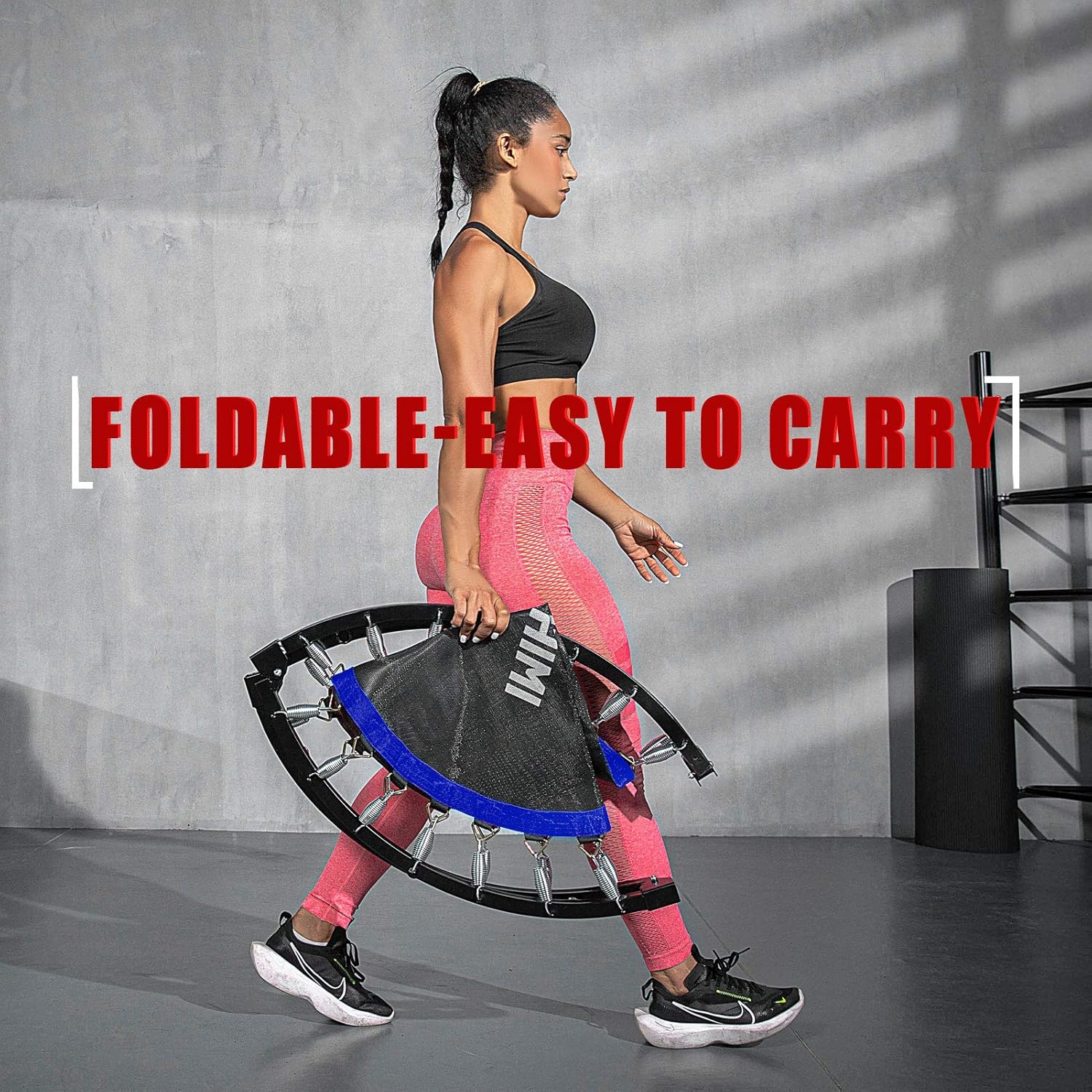 Kanchimi Mini Trampoline d'entraînement pliable de 40" à 48" avec poignée, charge maximale de 330 lb