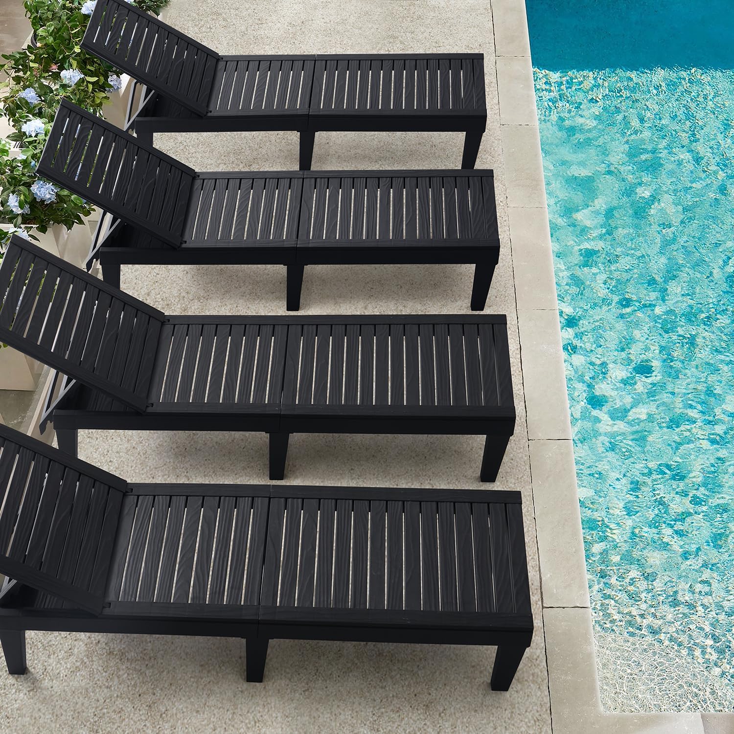Chaises de patio - Ensemble de 2 chaises longues noires pour l'extérieur, chaise longue de jardin légère
