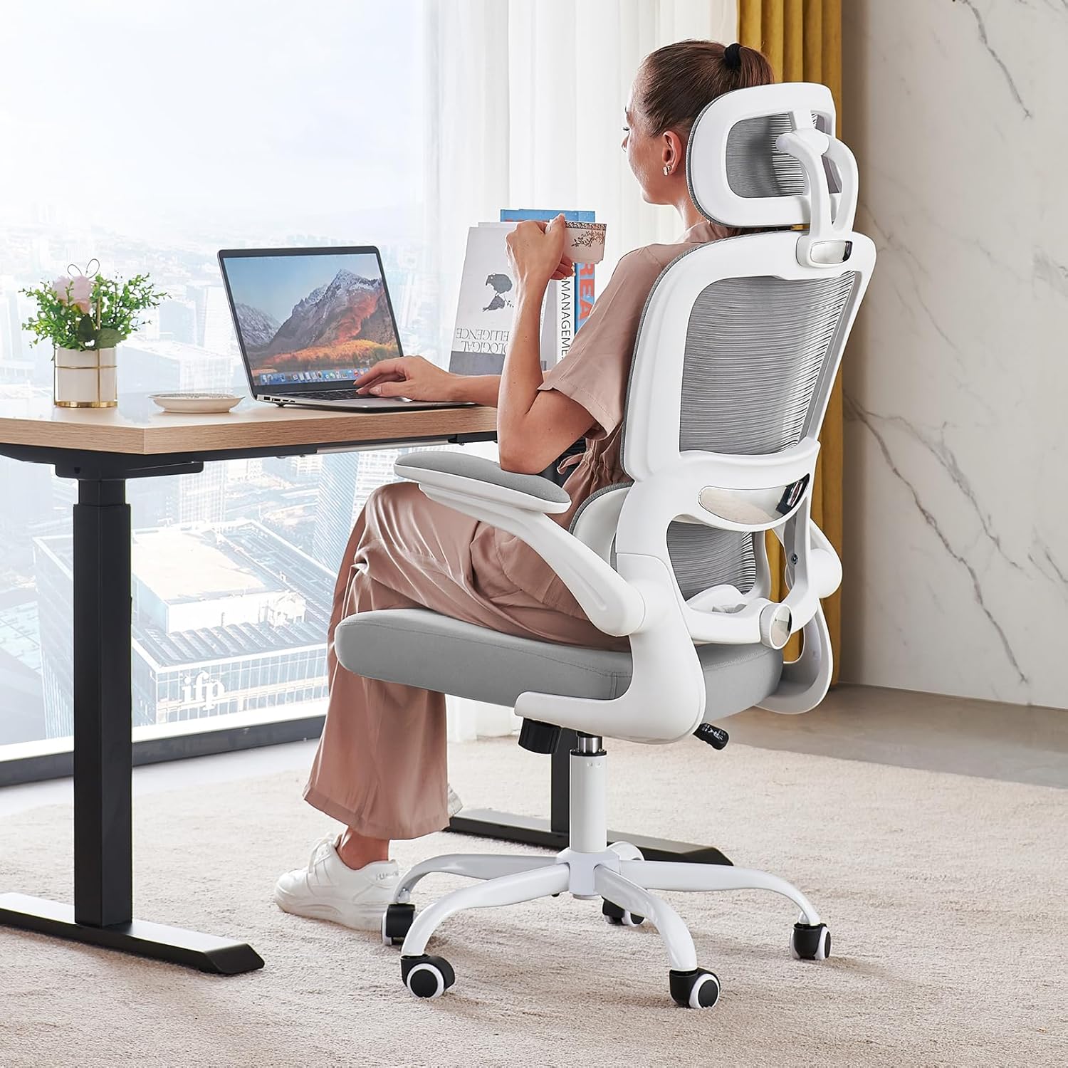 Chaise de bureau ergonomique TRALT, 150 kg, chaise de jeu à domicile avec roulettes