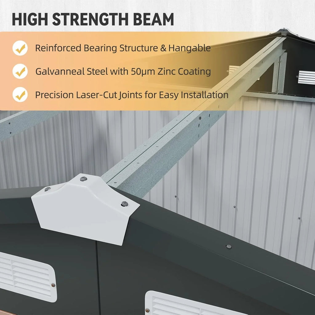 Abri de jardin Aoxun 7,4 x 5,3 pi, plancher en acier galvanisé, abri de jardin en métal, portes doubles