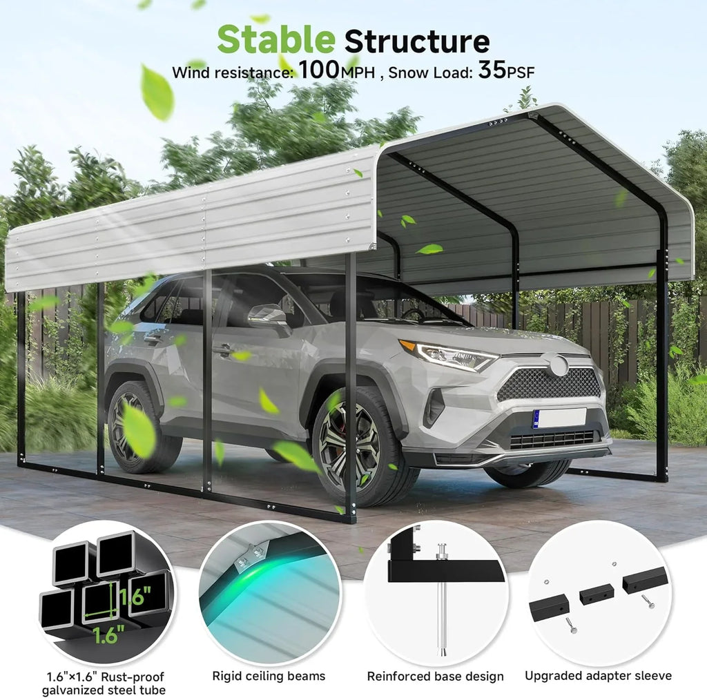 Abri d'auto en métal robuste de 10'x15', abri de garage extérieur avec cadre plus lourd
