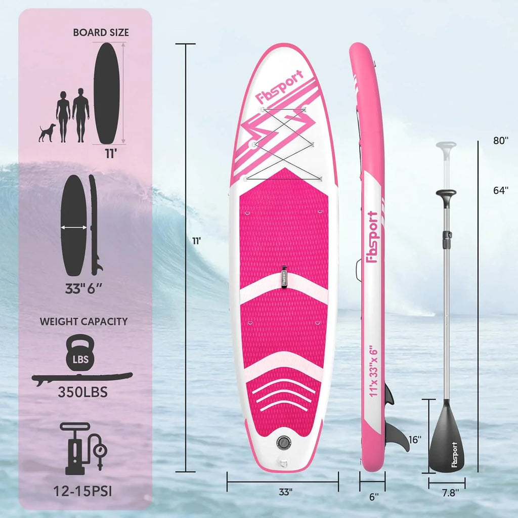 Planche de stand up paddle FBSPORT Premium 11', planche de yoga, contrôle du surf, pont antidérapant, attache, pagaie et pompe