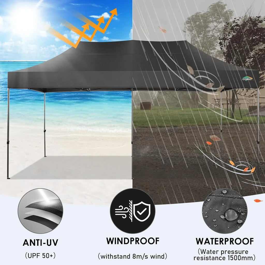 Tente pop-up robuste COBIZI 10x20 avec 6 parois latérales, facile à installer