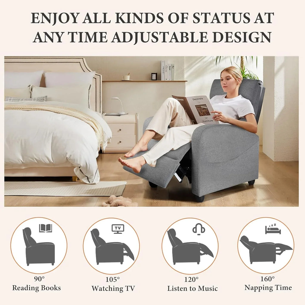 Fauteuil inclinable de massage pour adultes, siège de cinéma maison réglable, fauteuil inclinable en tissu moderne