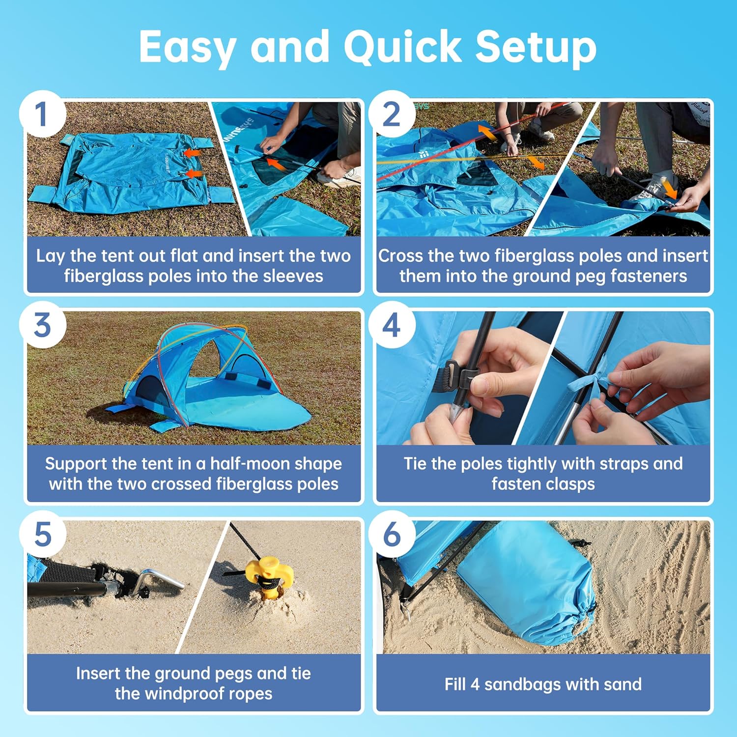 Parasol de plage, tente pare-soleil de plage avec protection UV UPF50+