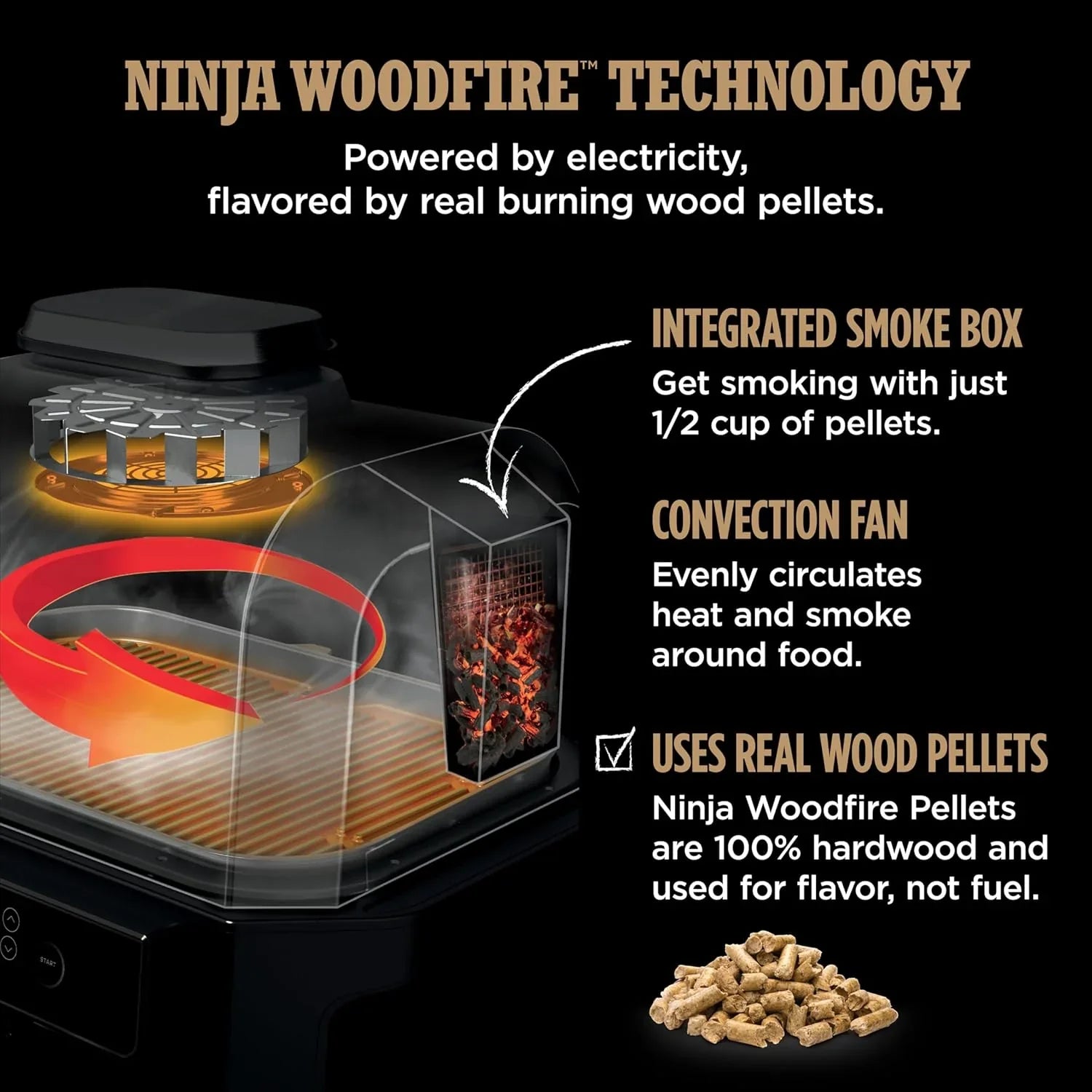 Ninja Woodfire Pro XL Barbecue et fumoir d'extérieur, thermomètre, gril principal 4 en 1