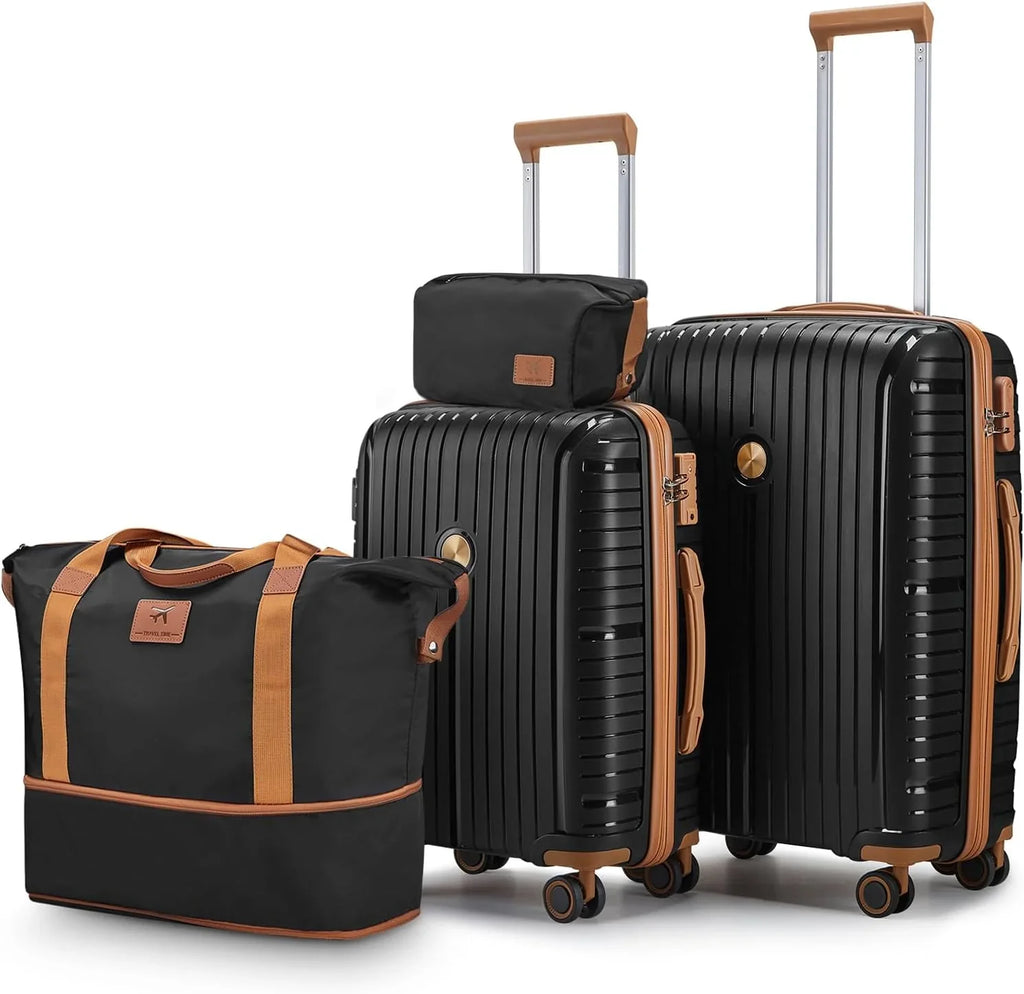 Ensemble de 5 valises de voyage légères à coque rigide en PP avec deux roulettes pivotantes et serrure TSA