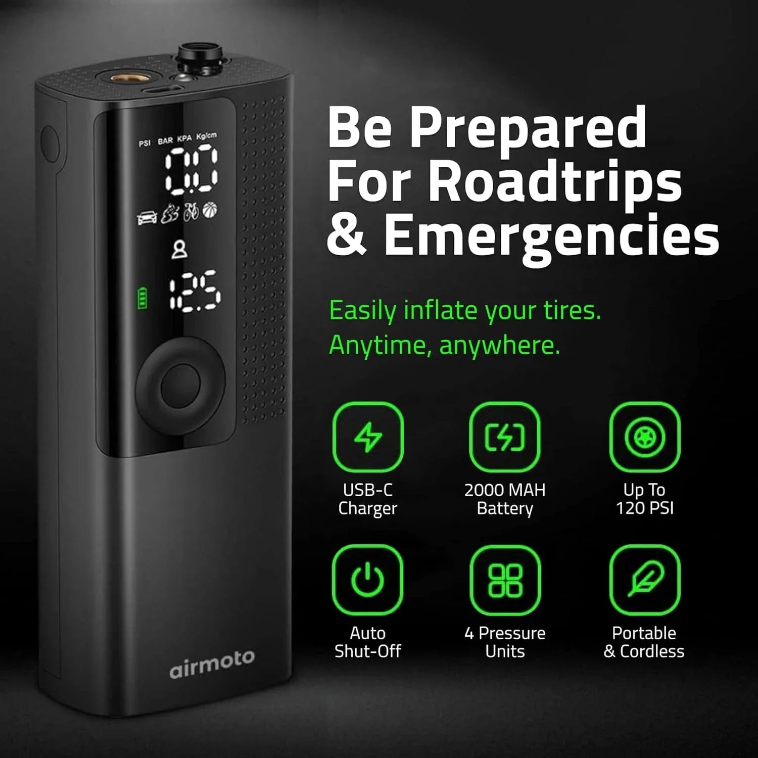 Power Kit Bundel - 2-delige set - Draagbare luchtcompressor voor banden met powerkit voor opladen thuis en onderweg - Draadloze luchtpomp voor auto-, motor- en fietsbanden 