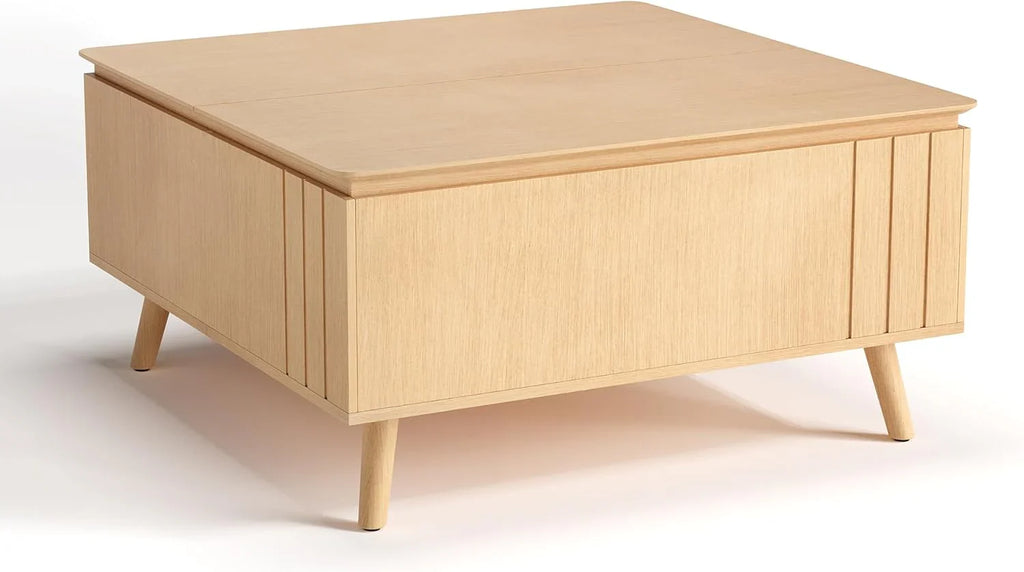 Table basse ronde avec rangement, table centrale encastrée avec portes coulissantes