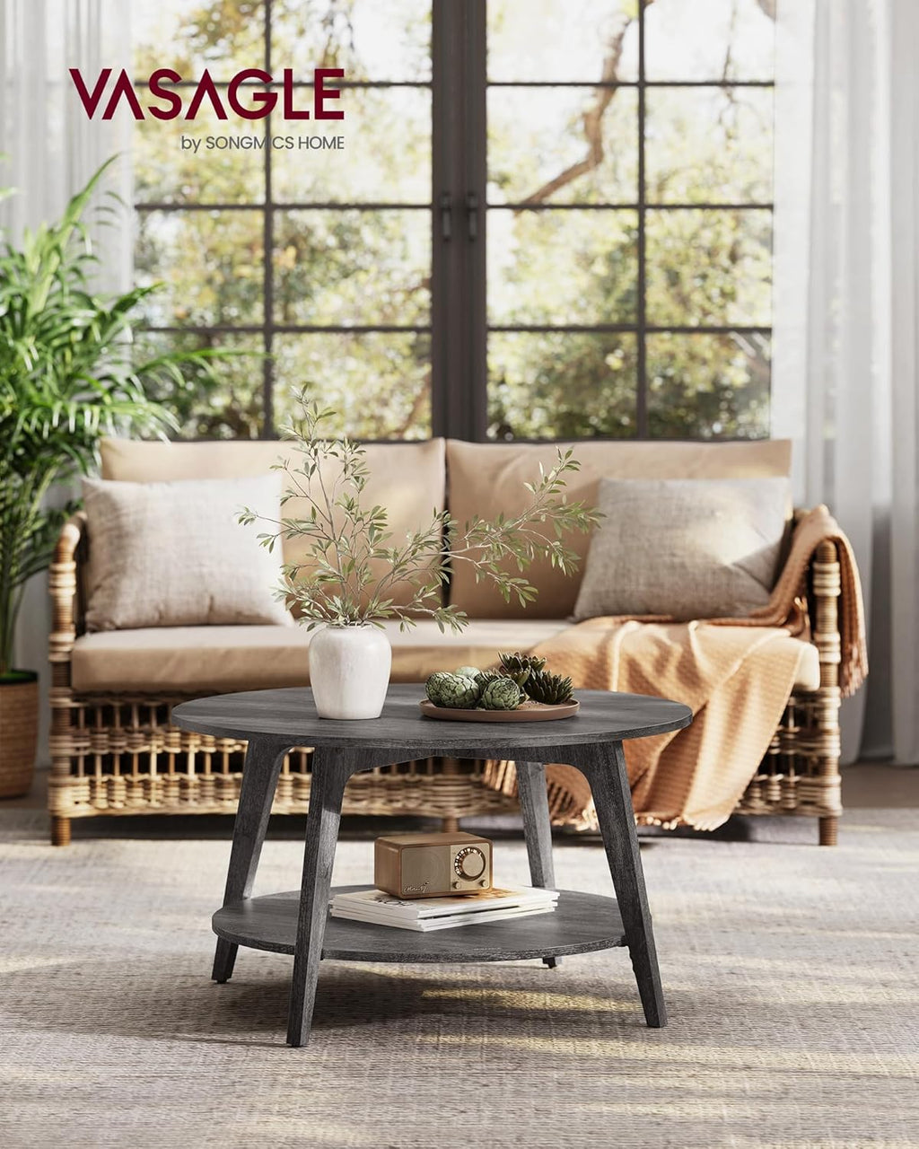 Table basse ronde VASAGLE, table basse double couche avec rangement