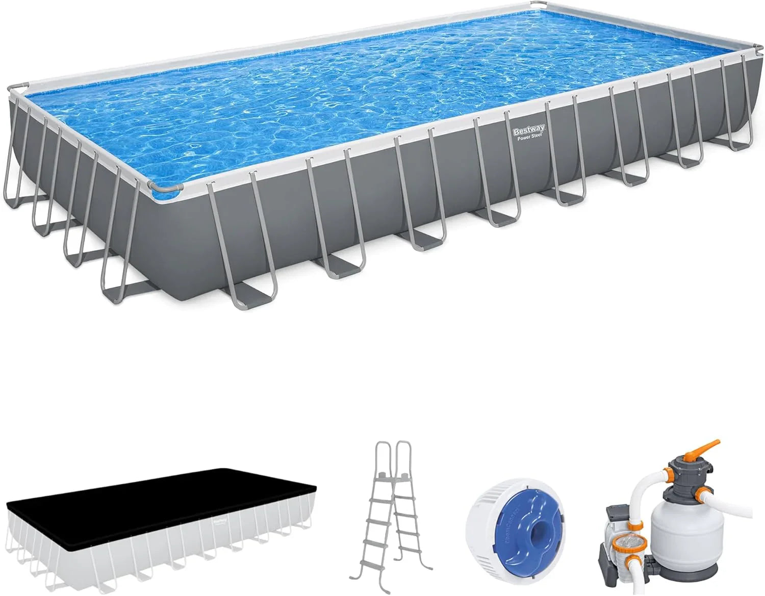 Piscine hors sol ovale Power Steel 4,3 m x 2,4 m x 100 cm | Comprend une pompe de filtration de 2070 litres, une échelle et un distributeur ChemConnect.
