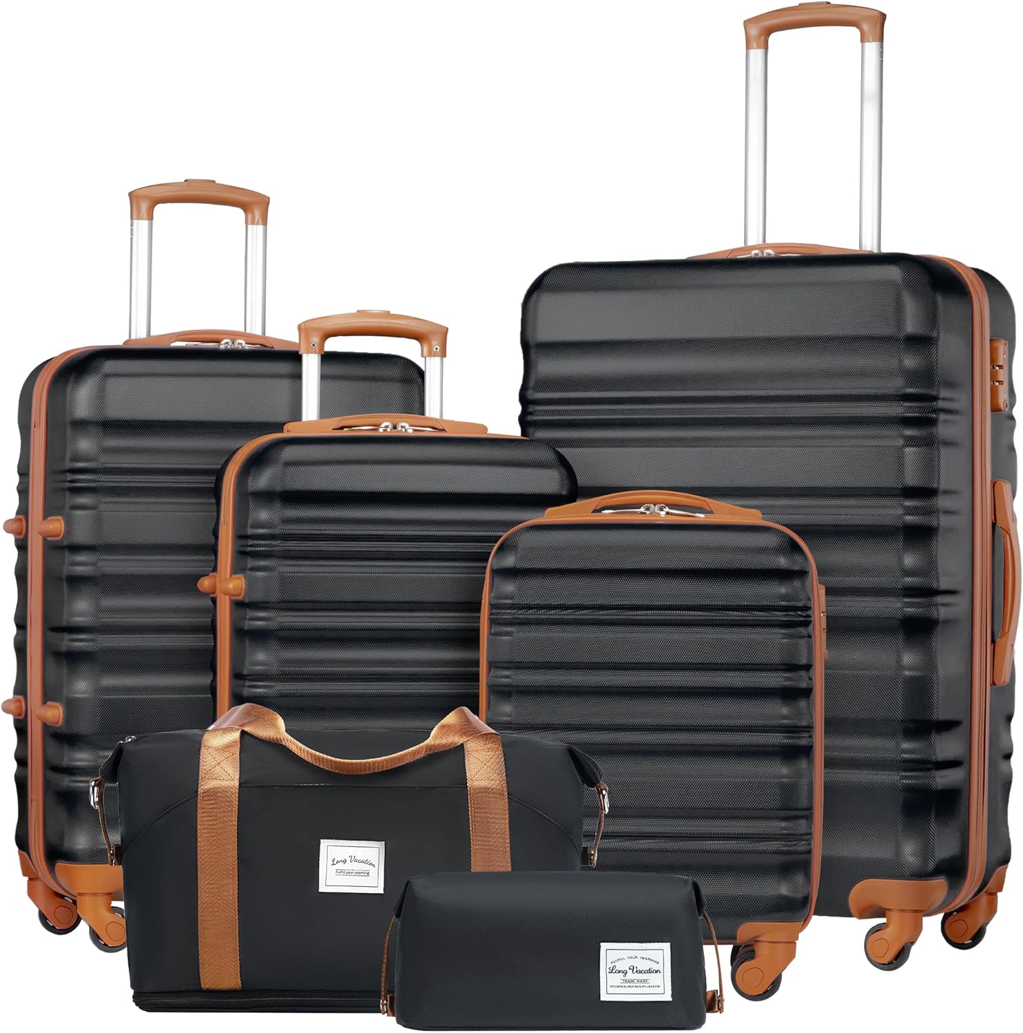 Ensemble de bagages LONG VACANCES 6 pièces : valise cabine rigide en ABS et PC, roulettes pivotantes et fermeture éclair YKK, cadenas TSA