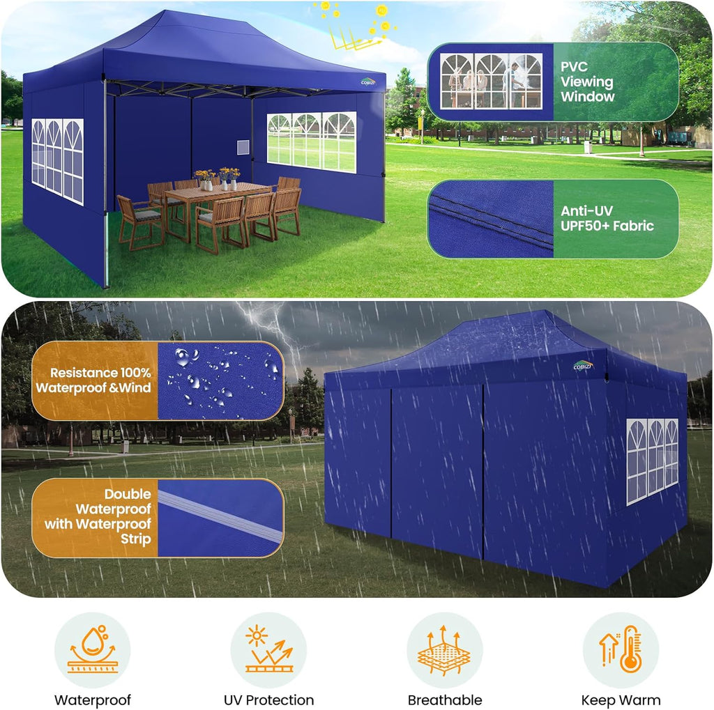 Tente pop-up robuste COBIZI 10x20 avec 6 parois latérales, facile à installer