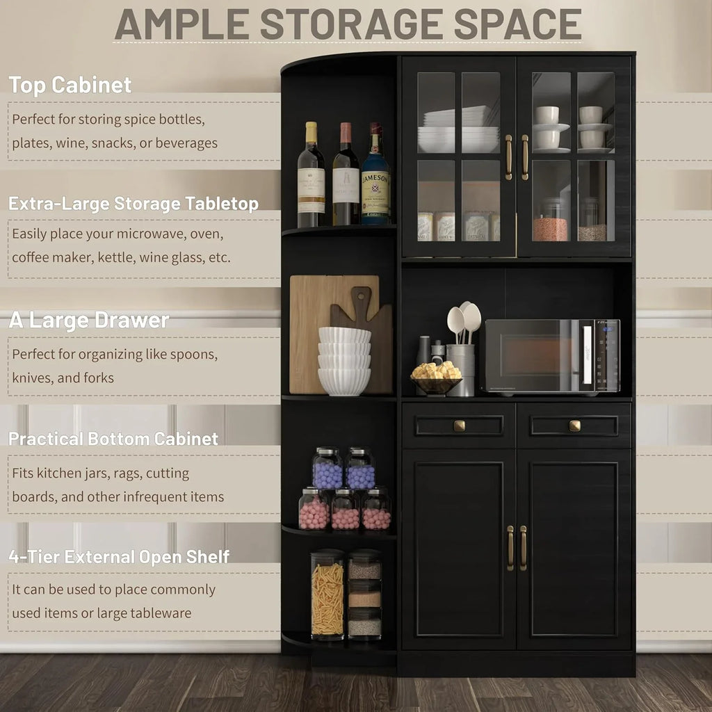 Armoire de garde-manger de 180 cm de haut avec portes vitrées