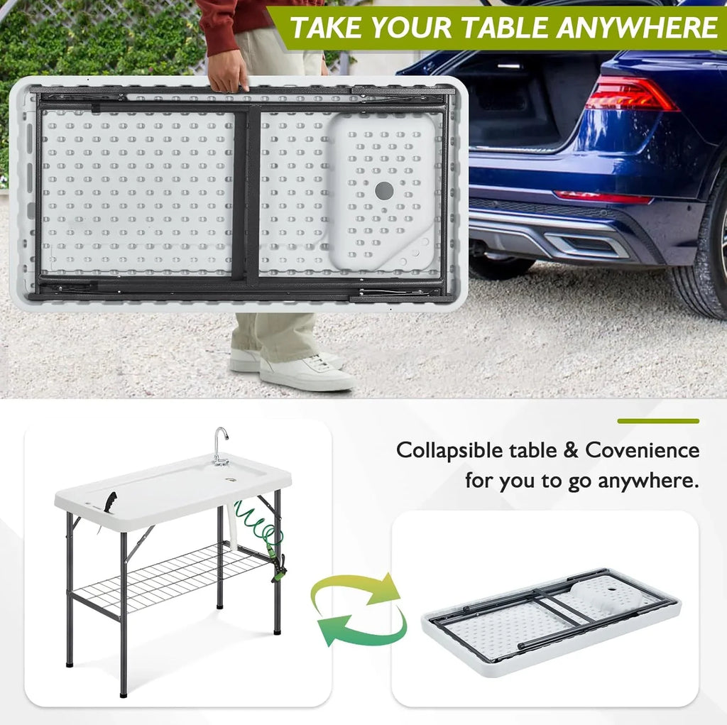 Station de nettoyage de poisson pliable, station d'évier de camping portable, station de nettoyage de filets de poisson d'extérieur