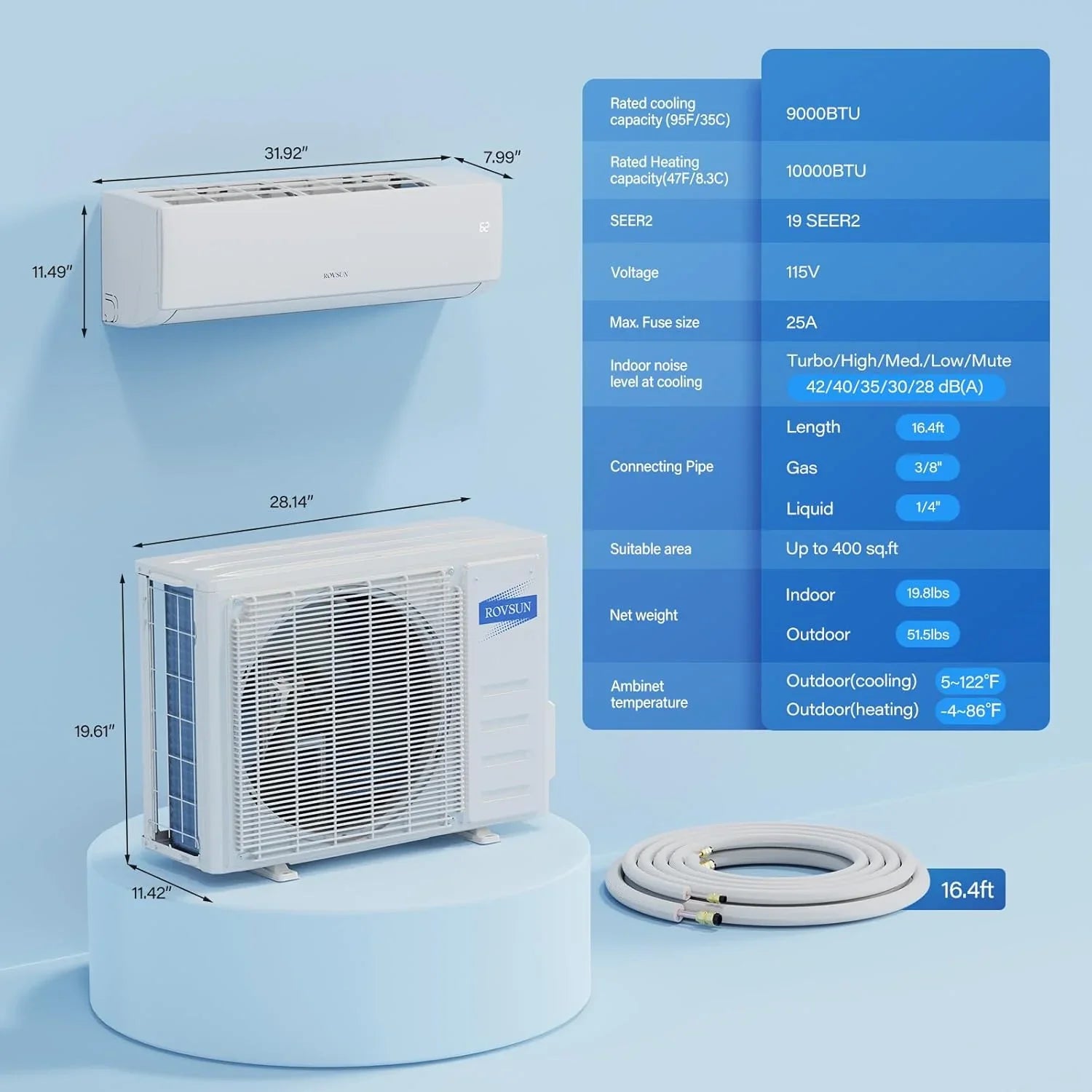 Climatiseur et chauffage mini-split Inverter ROVSUN 9 000 BTU