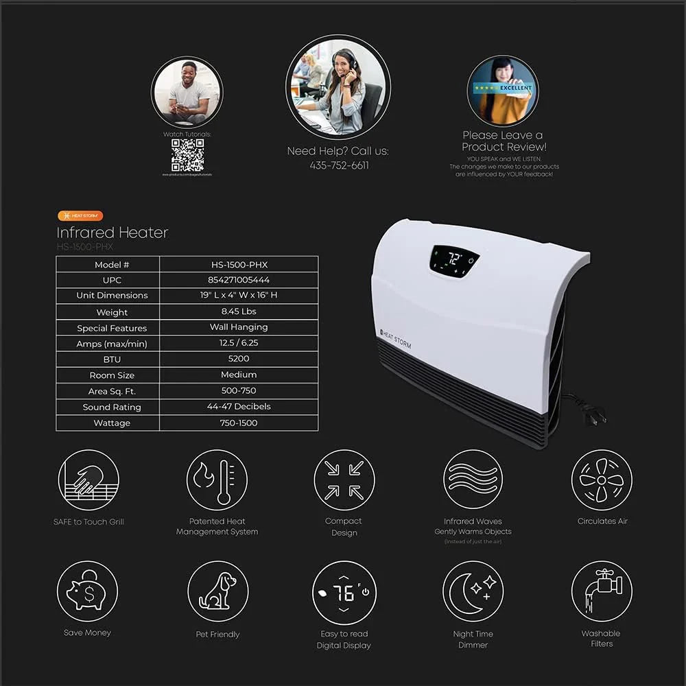 Chauffage infrarouge mural Wi-Fi HS-1500-PHX-WIFI