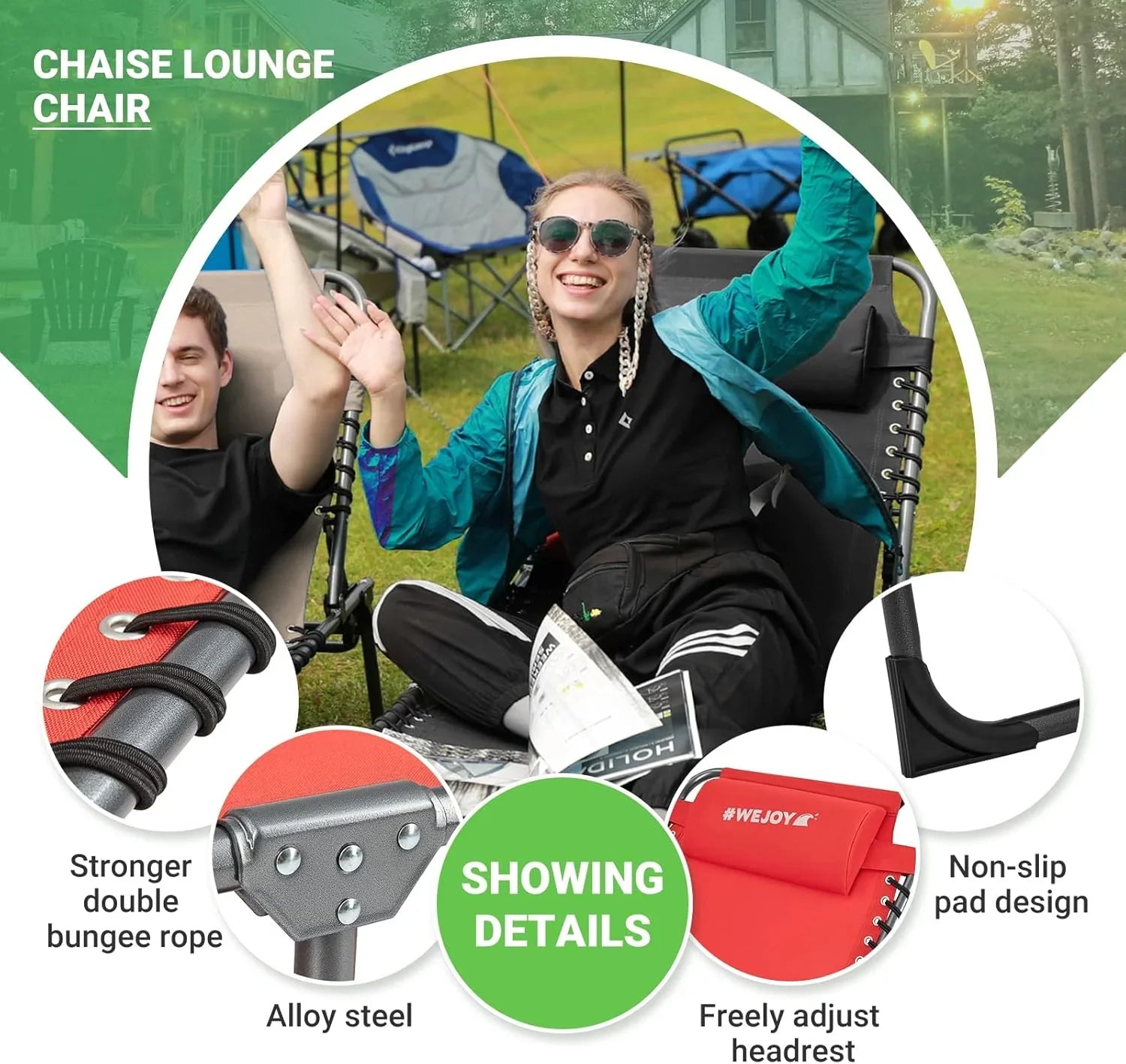 Lot de 2 chaises longues d'extérieur - Chaise longue pliante portable pour patio, piscine, camping, inclinable et réglable sur 5 positions