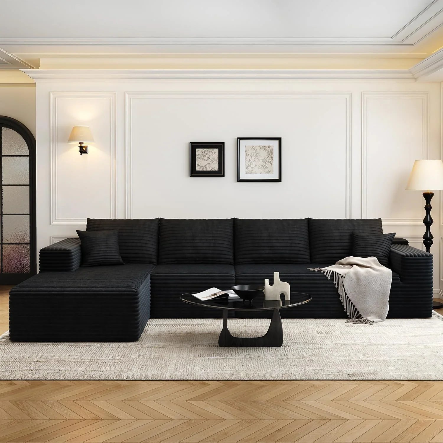 Canapé modulaire Cloud de 107,5 pouces avec méridienne en L, canapés rembourrés minimalistes modernes