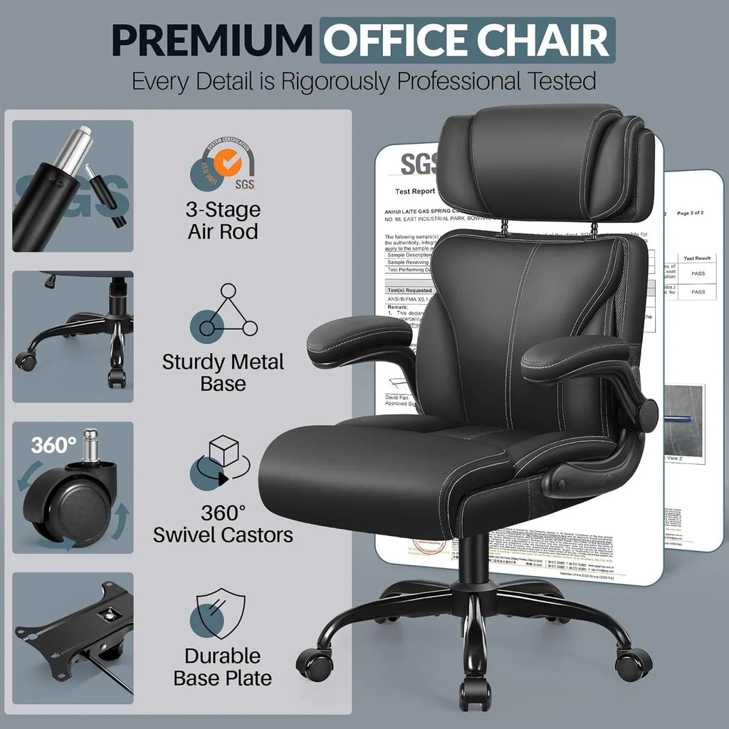 Chaise de bureau pivotante à pieds hauts, en cuir respirant, avec support lombaire