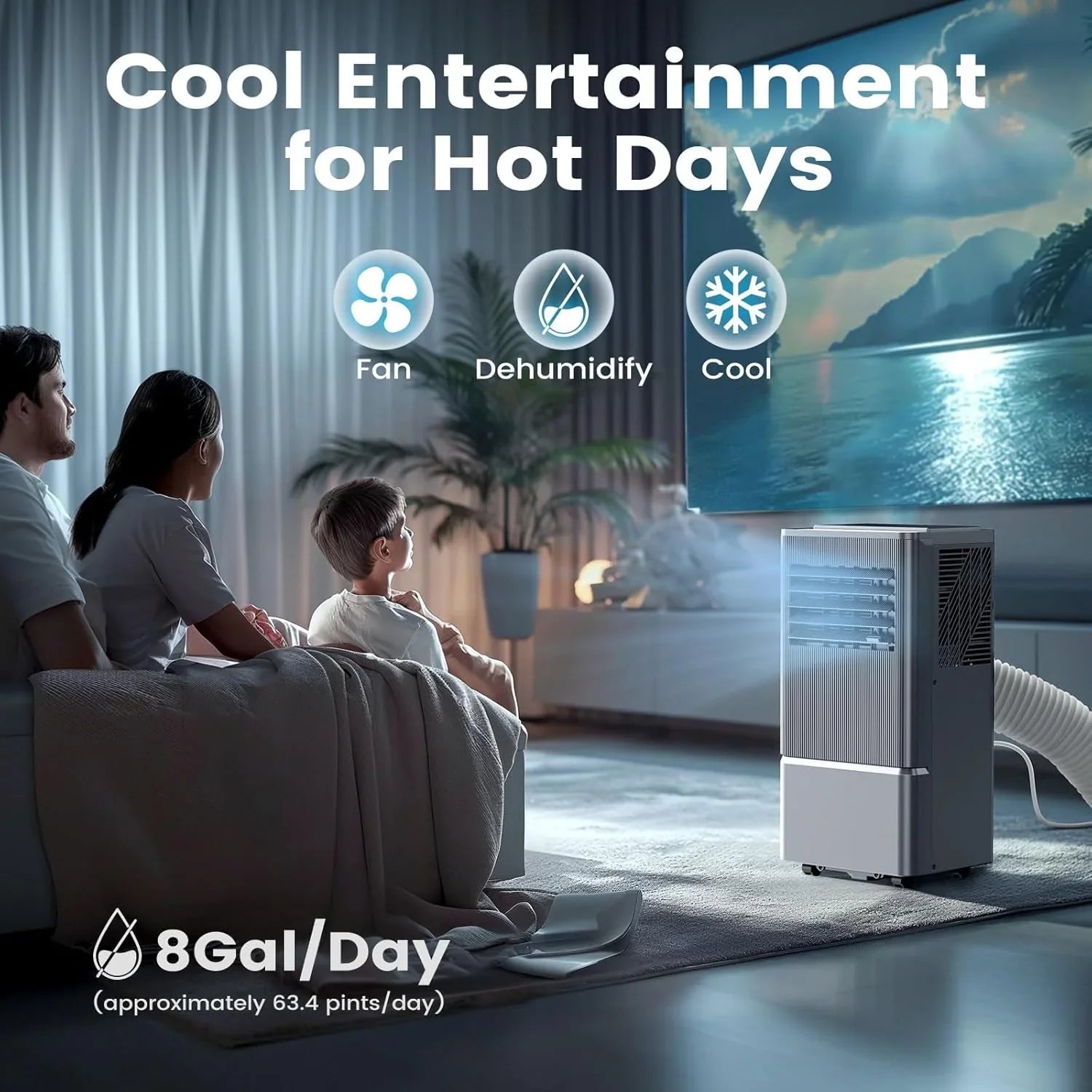 Climatiseur portatif Air Choice, 10 000 BTU, pour pièce jusqu'à 450 pi², télécommande, minuterie 24 h, modes déshumidificateur et ventilateur.