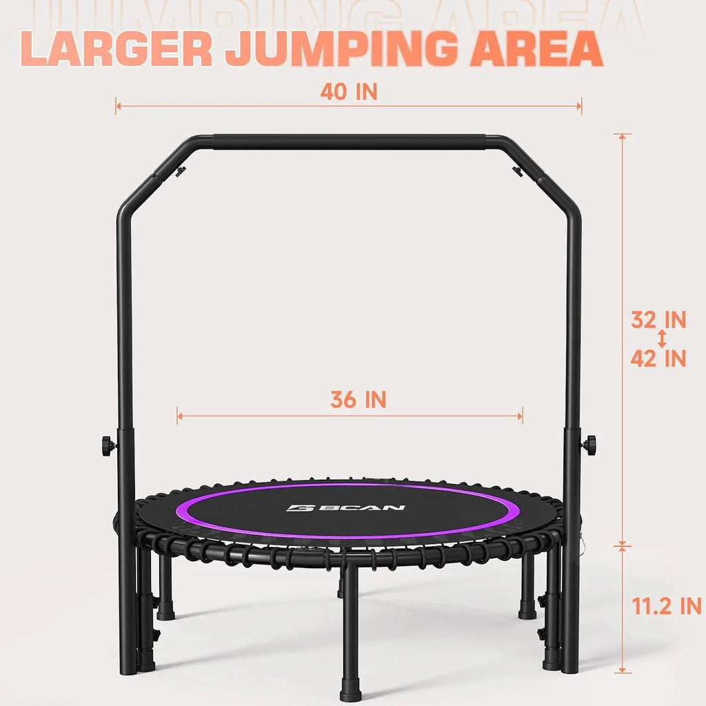 Mini-trampoline pliable BCAN 450/550 lb, trampoline de fitness 40"/48" stable et silencieux