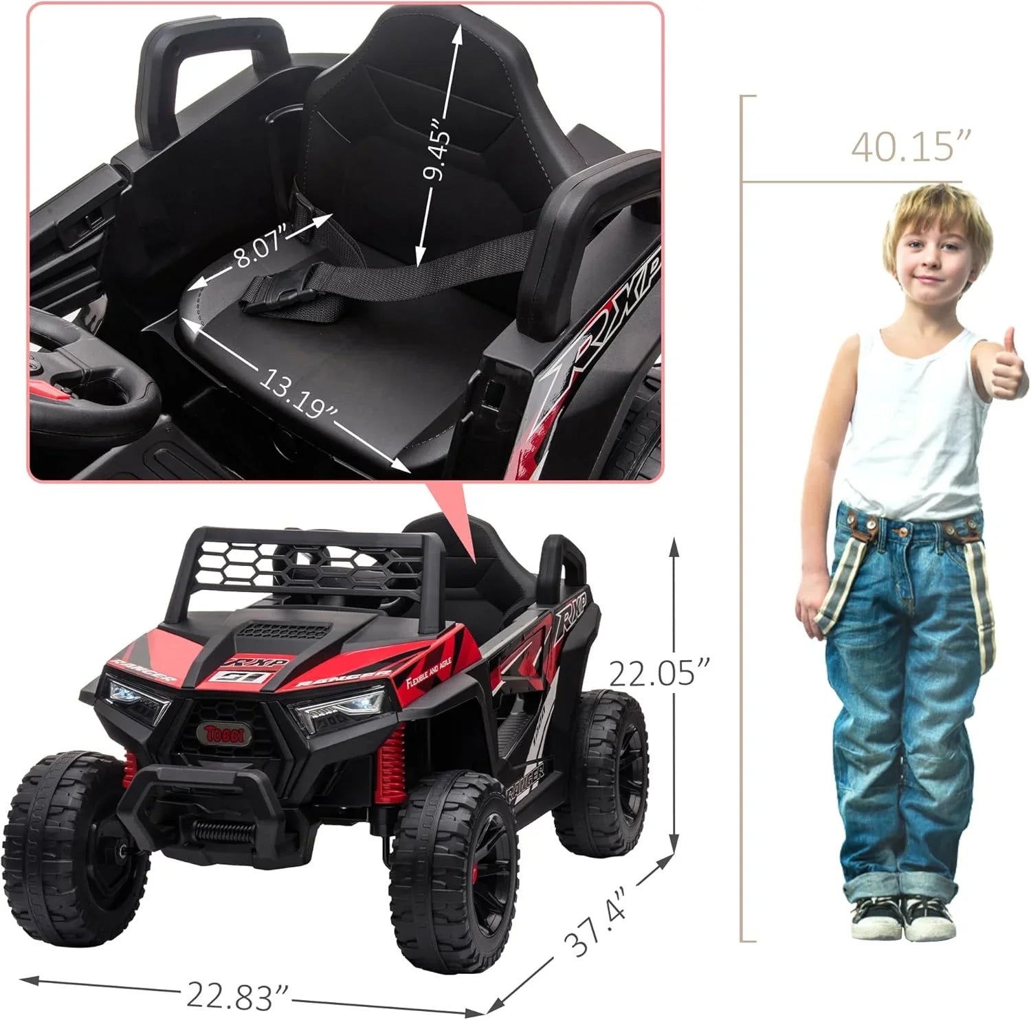 Voiture électrique tout-terrain TOBBI 12 V pour enfants