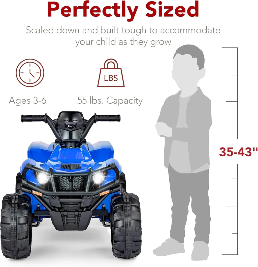 Véhicule tout-terrain électrique 12 V pour enfants, quad à 4 roues avec audio Bluetooth, vitesse maximale de 2,4 mph, pneus à crampons, phares à LED et radio.