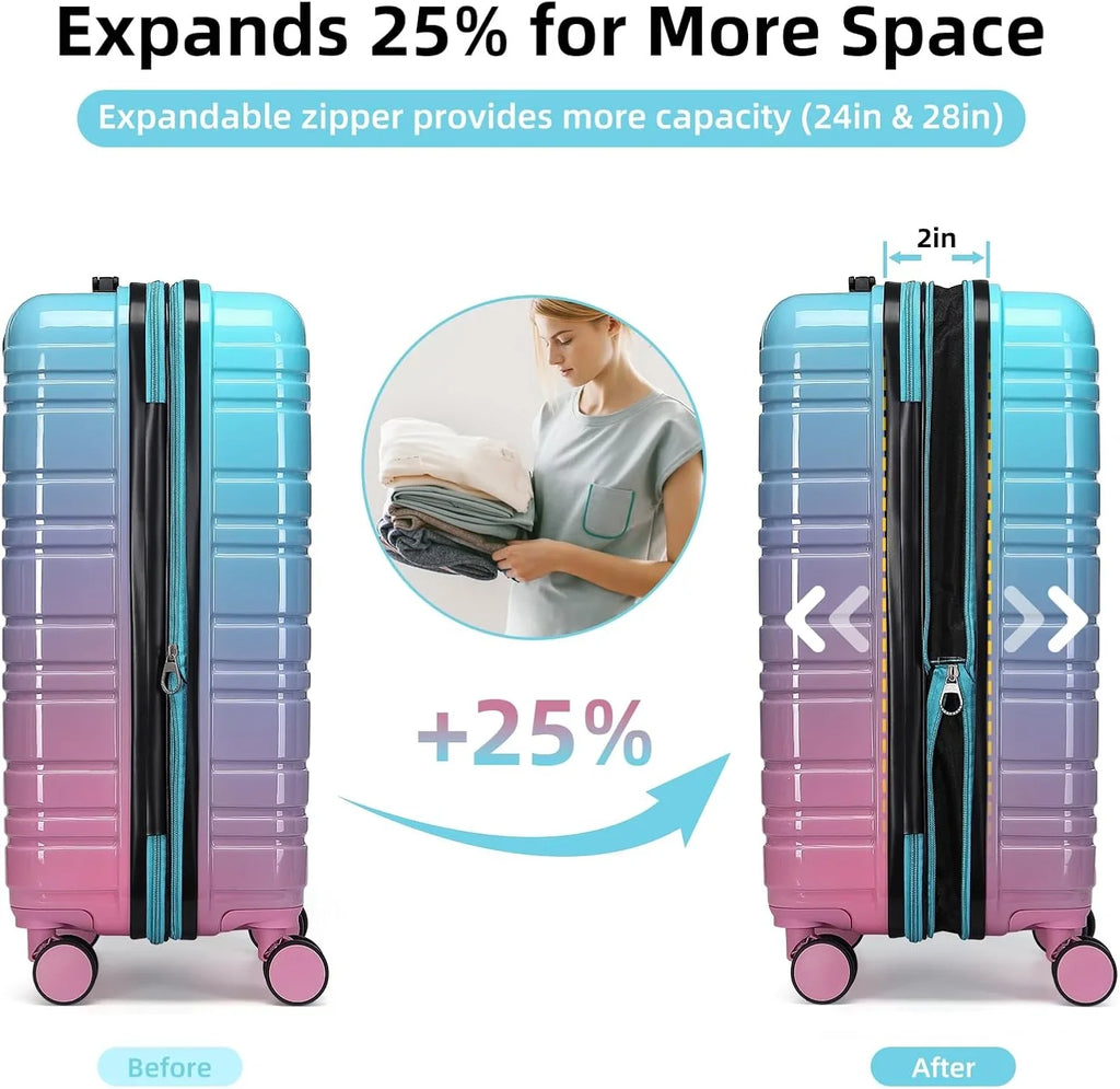 Ensemble de bagages 6 pièces, ensemble de valises rigides extensibles avec roulettes pivotantes, ensemble de bagages à roulettes légers