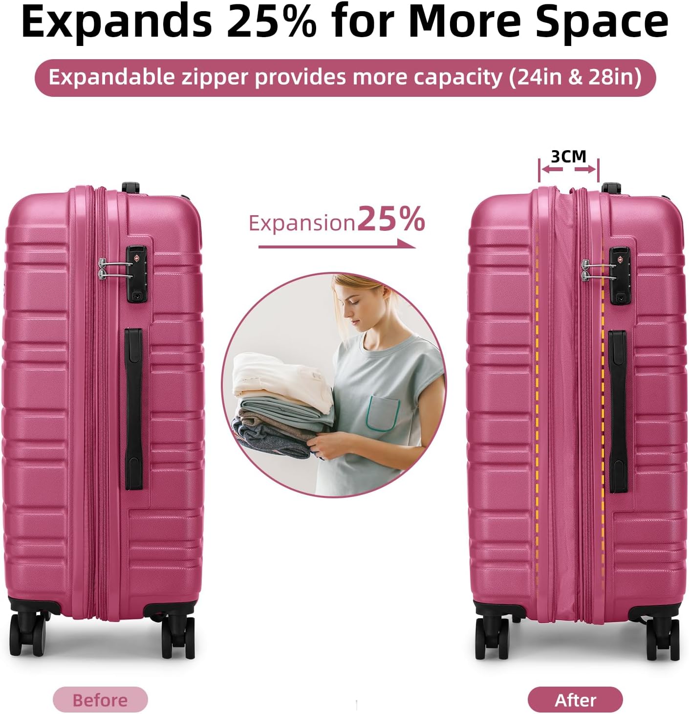 Ensemble de bagages 6 pièces, ensemble de valises rigides extensibles avec roulettes pivotantes, ensemble de bagages à roulettes légers