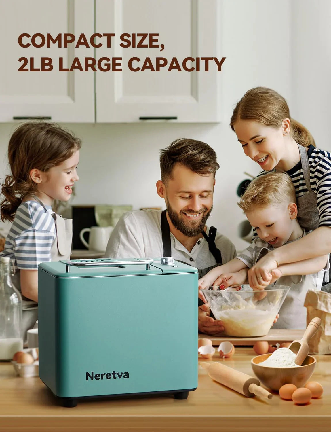 Machine à pain Neretva, 20 en 1, 2 lb, double élément chauffant, automatique, avec poêle en céramique antiadhésive