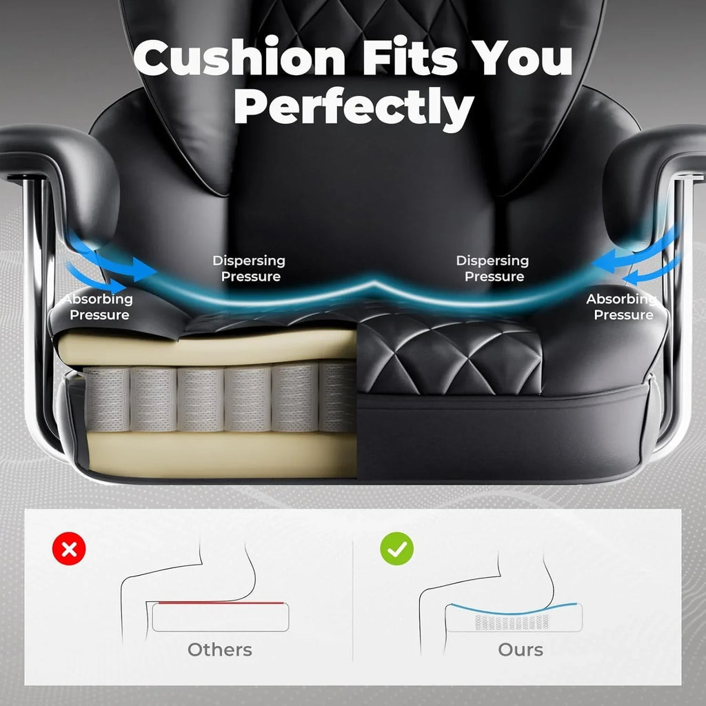 Grande chaise de bureau à dossier haut, chaise de jeu en cuir à dossier haut avec repose-pieds