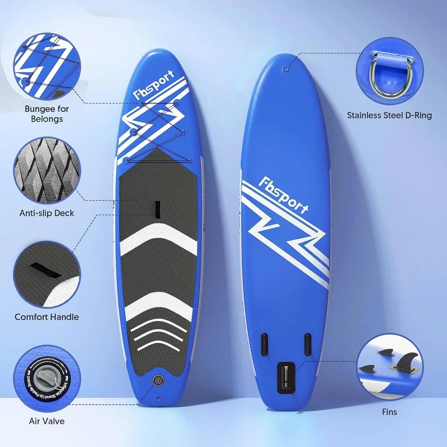 Planche de stand up paddle FBSPORT Premium 11', planche de yoga, contrôle du surf, pont antidérapant, attache, pagaie et pompe