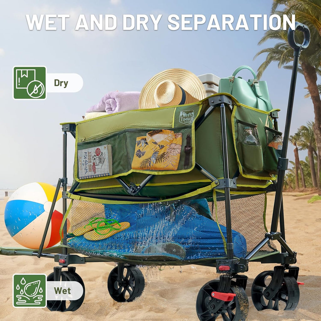 Chariot pliable à deux étages de grande capacité de 400 L avec freins, chariot extra-long de 54 pouces, chariot pliable robuste de 450 livres