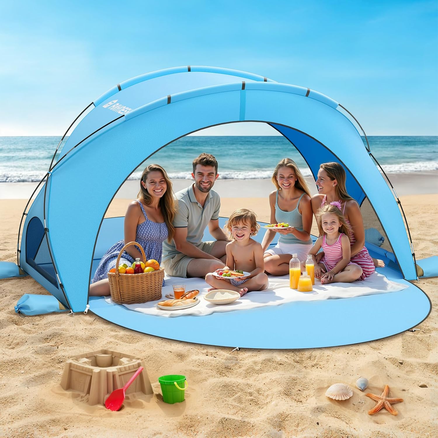 Parasol de plage, tente pare-soleil de plage avec protection UV UPF50+
