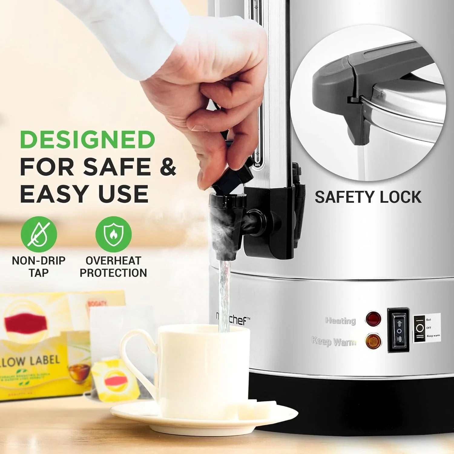 Chauffe-eau et distributeur d'eau chaude NutriChef, distributeur de boissons électrique 8 L