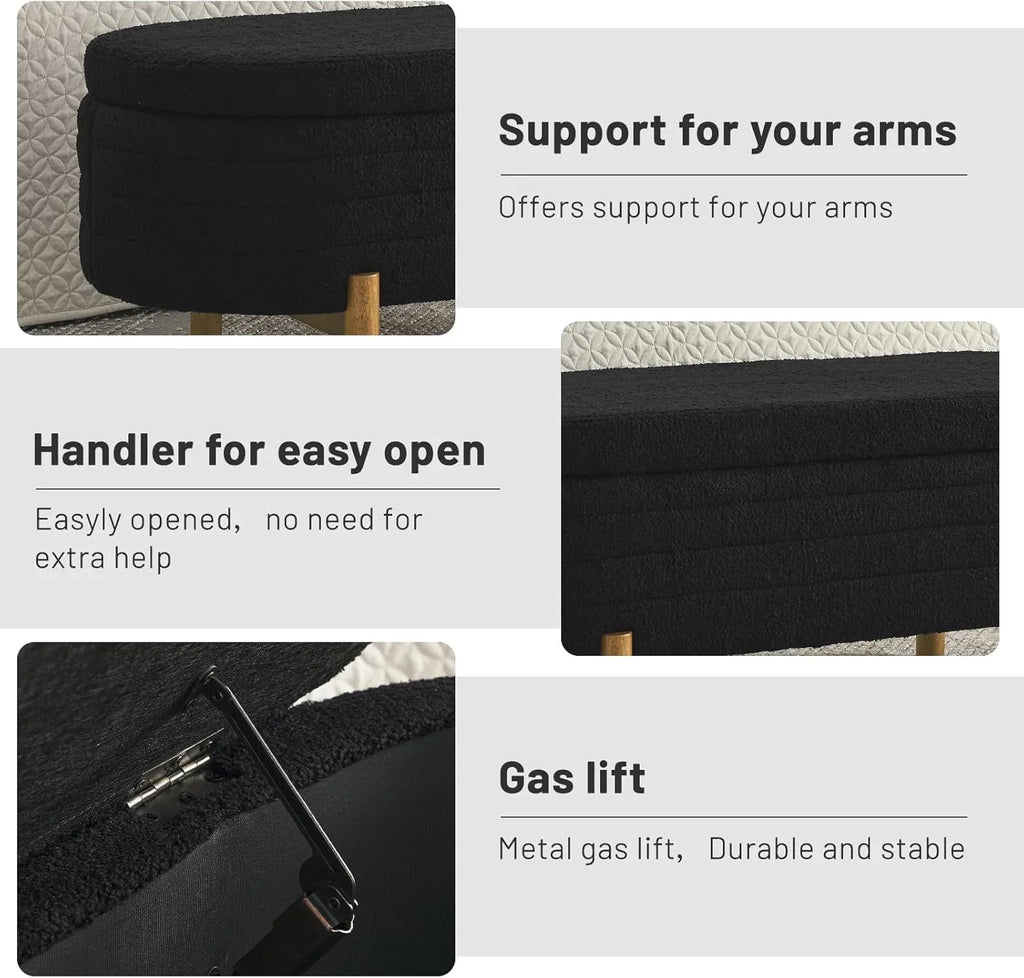 Tabouret de rangement moderne Furniliving, tabouret de bout de lit en bois massif Sherpa, tabouret rembourré tabouret d'intérieur