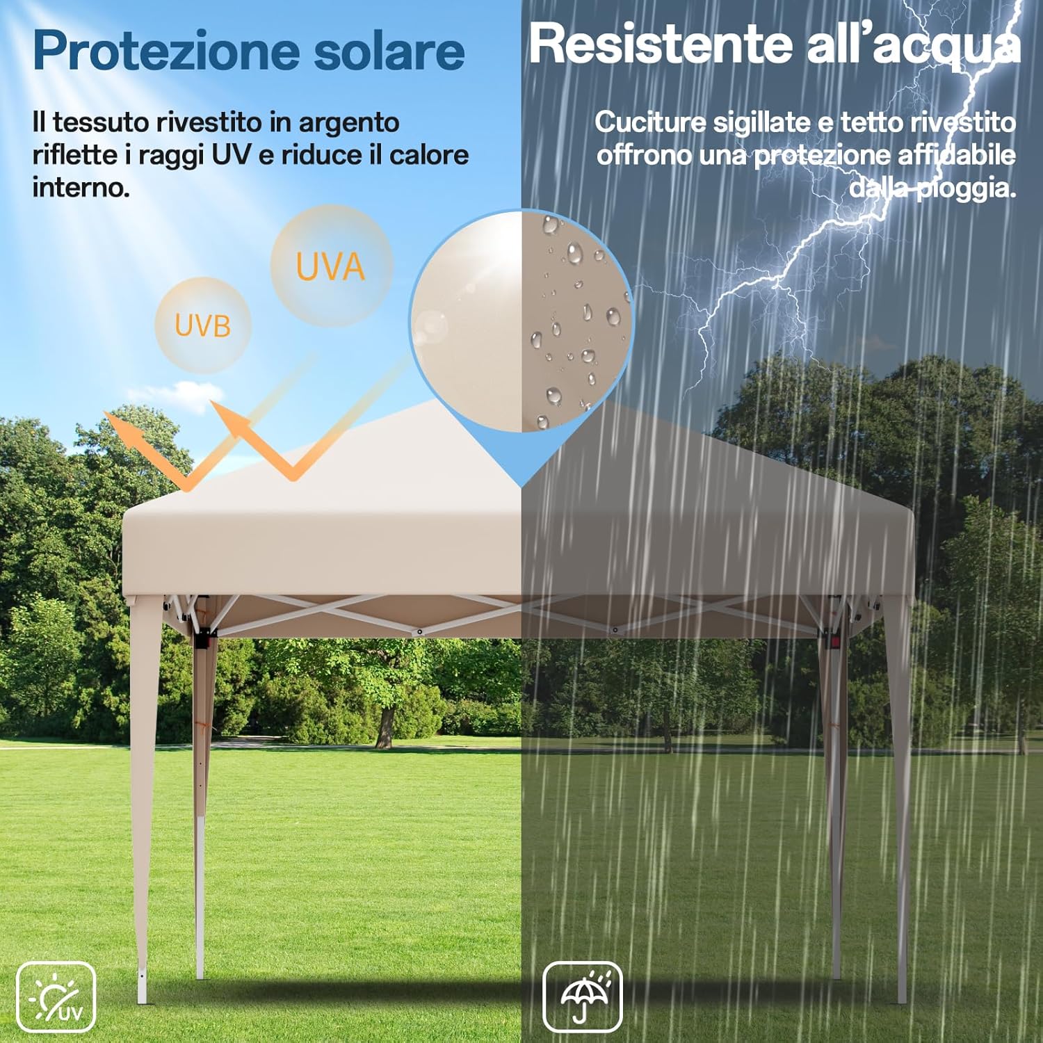 Gazebo pliant étanche JUMMICO, gazebo de jardin extérieur, gazebo pliant à hauteur réglable,