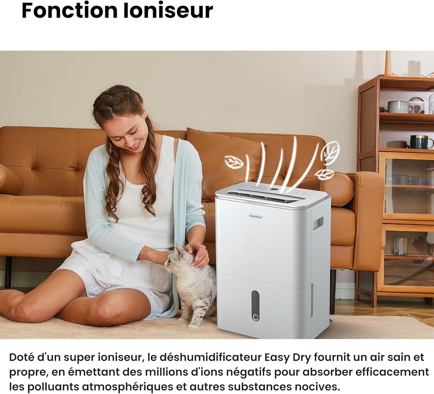 Déshumidificateur puissant COMFEE, absorbe jusqu'à 50 L/jour, sèche-linge, mode confort, grand réservoir de 6 L, minuterie 24 h, idéal pour les grandes pièces de 101 à 116 ㎡, MDDPE-50DEN7, cave, sous-sol
