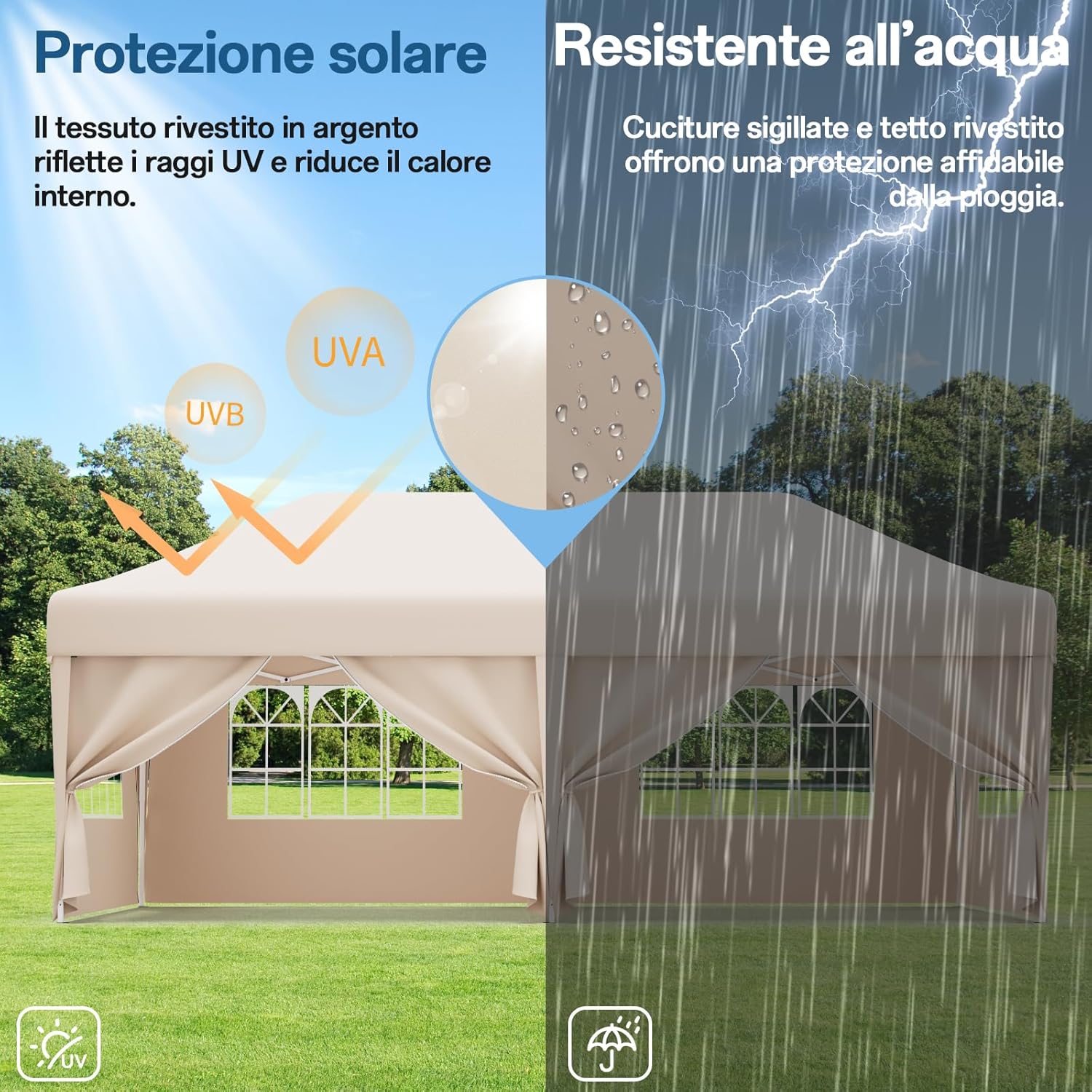 Gazebo pliant étanche JUMMICO, gazebo de jardin extérieur, gazebo pliant à hauteur réglable,