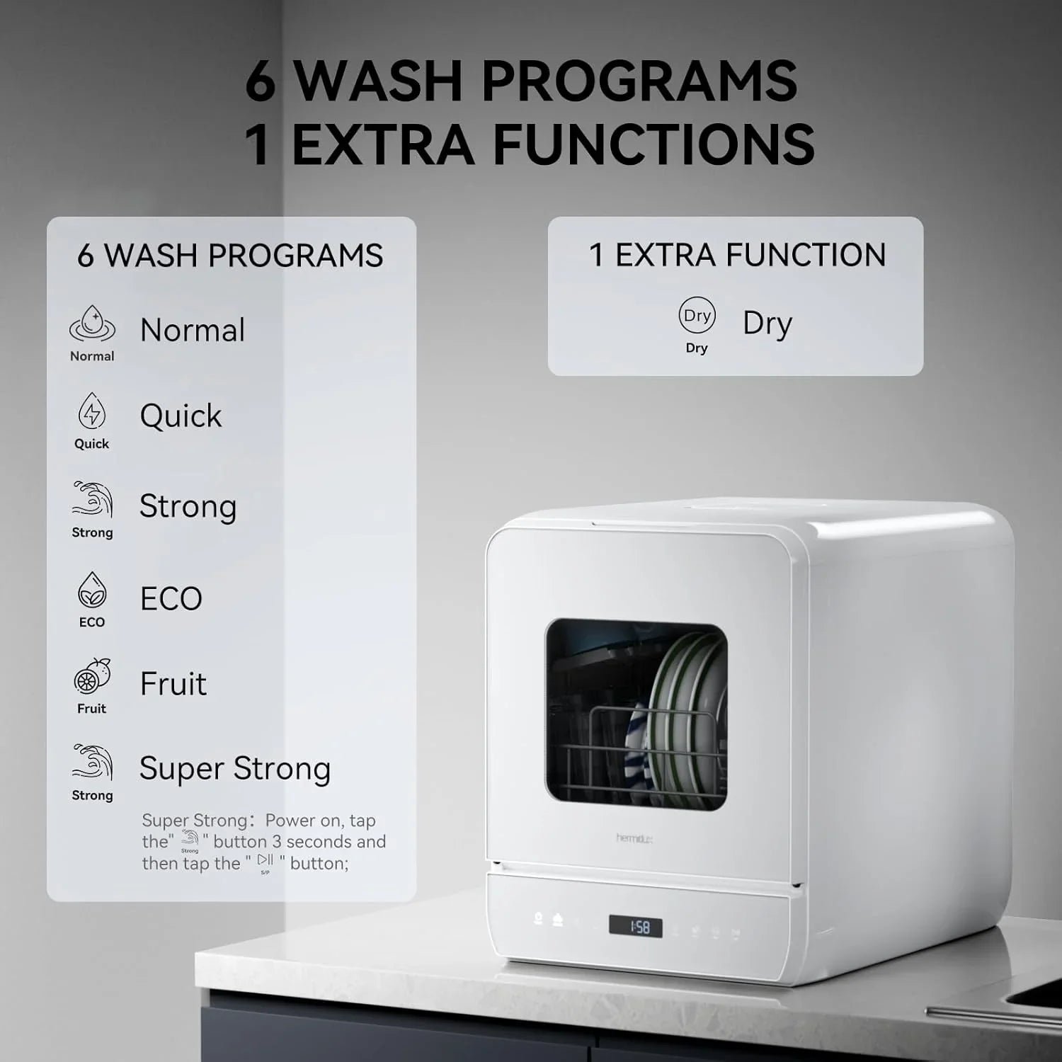 Lave-vaisselle de table Hermitlux, 7 programmes de lavage, mini lave-vaisselle portable